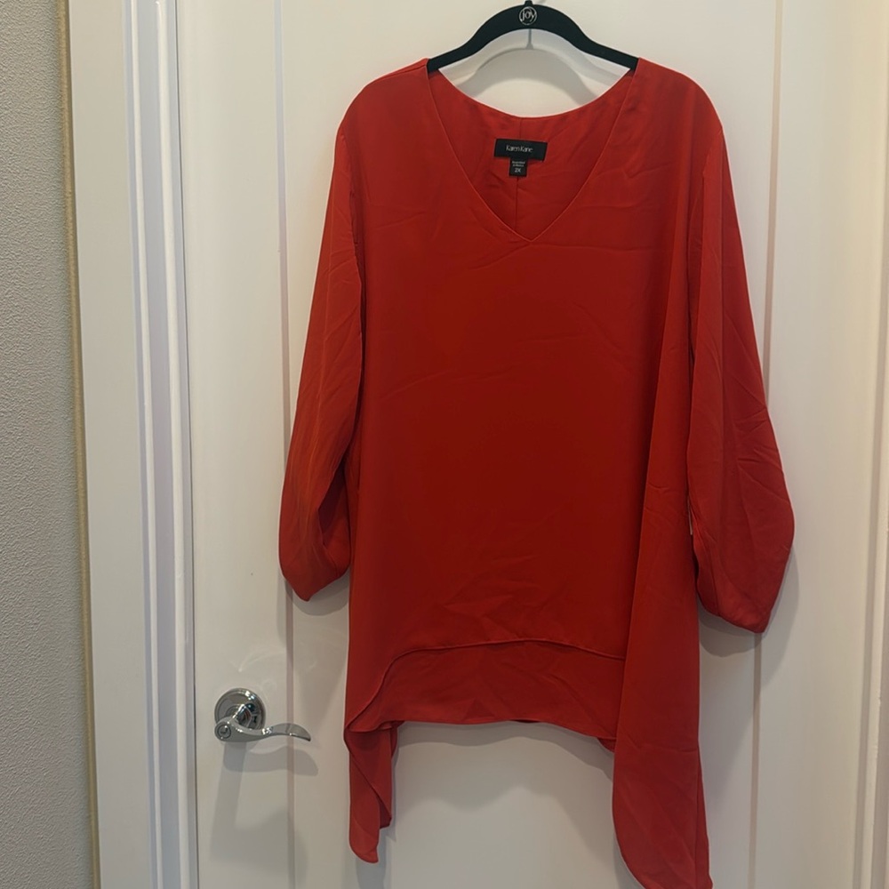 KAREN KANE - asymmetrical blouse.  orange.  2X NWT